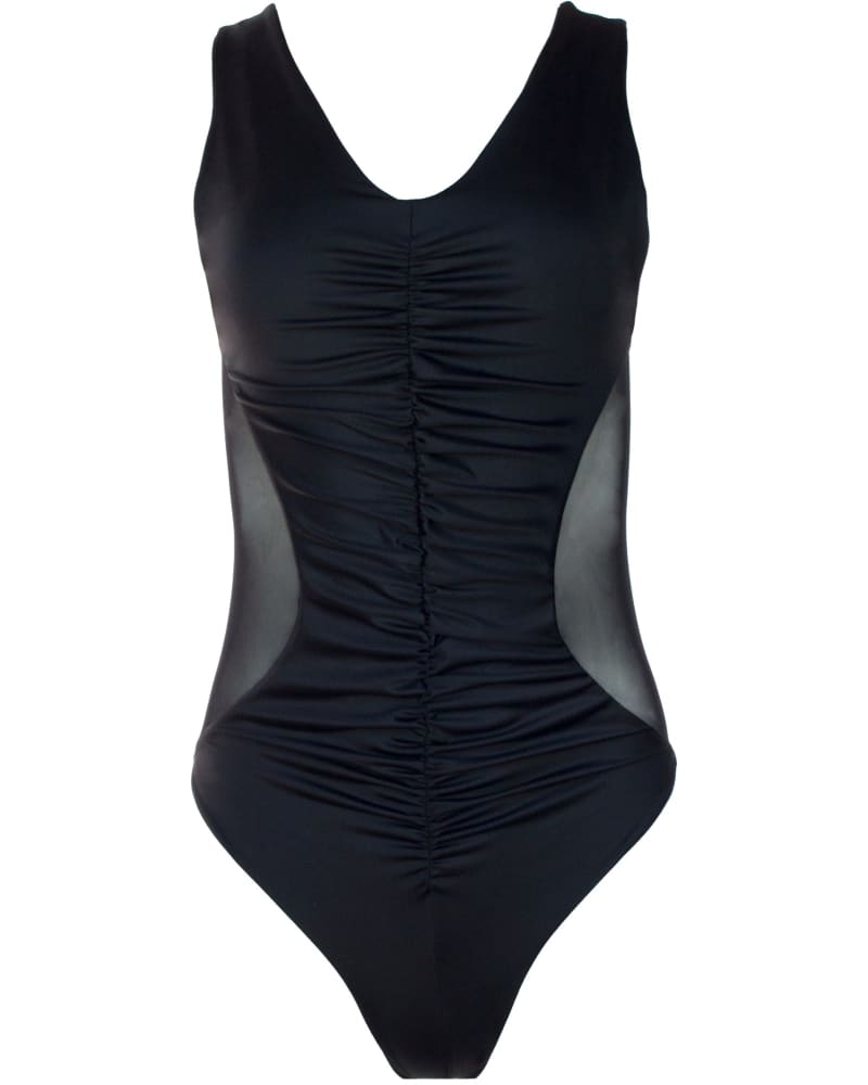 Black mesh cut out swimsuit discount
